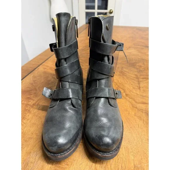 Bussola Prague Women’s 40 Black Ebony Leather Buckle Moto Ankle Boots Steampunk - Picture 13 of 13